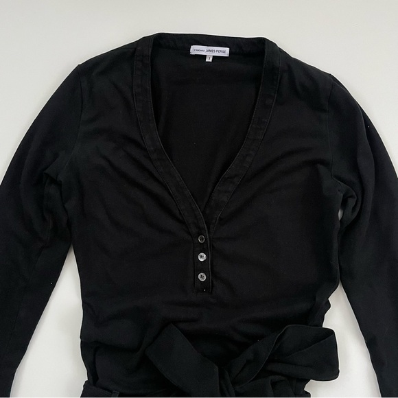 Standard James Perse Black V-neck Henley Long-sleeve Dress Size Small - Picture 4 of 10